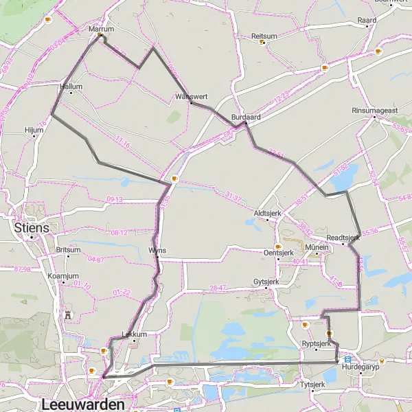 Miniatuurkaart van de fietsinspiratie "Dorpenroute rond Hallum" in Friesland (NL), Netherlands. Gemaakt door de Tarmacs.app fietsrouteplanner