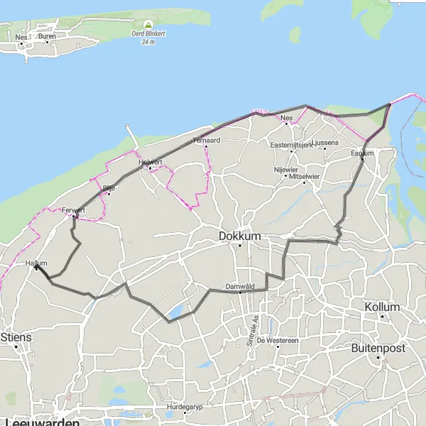 Map miniature of "Hallum - Burdaard Circular Road Route" cycling inspiration in Friesland (NL), Netherlands. Generated by Tarmacs.app cycling route planner