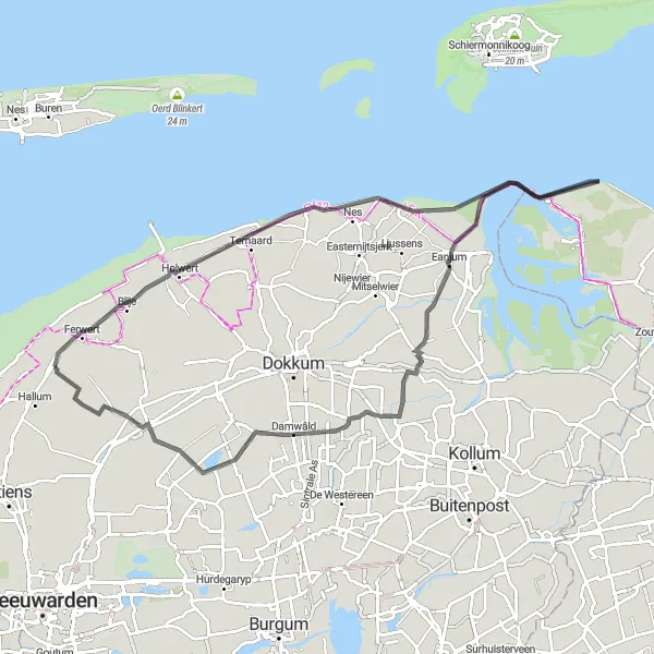 Map miniature of "Hallum - Wânswert Circular Road Route" cycling inspiration in Friesland (NL), Netherlands. Generated by Tarmacs.app cycling route planner