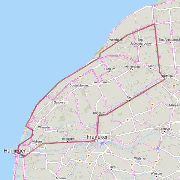 Miniatuurkaart van de fietsinspiratie "Mooie Gravel Route rond Harlingen" in Friesland (NL), Netherlands. Gemaakt door de Tarmacs.app fietsrouteplanner