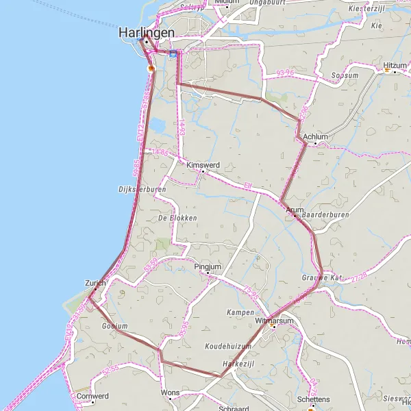 Miniatuurkaart van de fietsinspiratie "Korte Gravelroute naar Zurich" in Friesland (NL), Netherlands. Gemaakt door de Tarmacs.app fietsrouteplanner