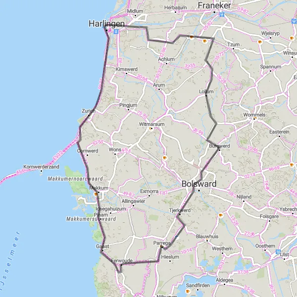 Map miniature of "Harlingen to Zurich Adventure" cycling inspiration in Friesland (NL), Netherlands. Generated by Tarmacs.app cycling route planner