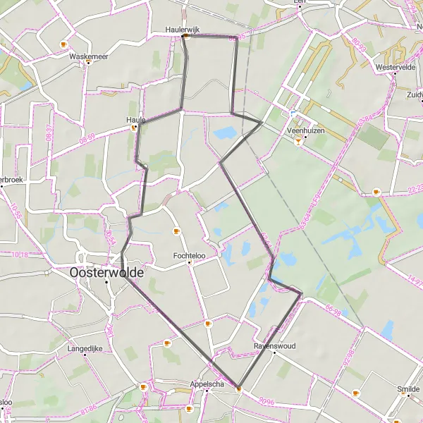 Map miniature of "Roads Less Traveled: Haulerwijk Road Loop" cycling inspiration in Friesland (NL), Netherlands. Generated by Tarmacs.app cycling route planner