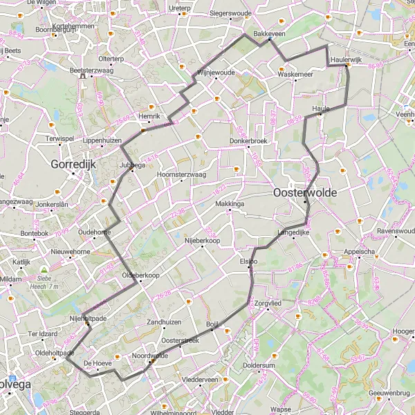 Map miniature of "Scenic Countryside Tour: Haulerwijk Extended Road Trip" cycling inspiration in Friesland (NL), Netherlands. Generated by Tarmacs.app cycling route planner