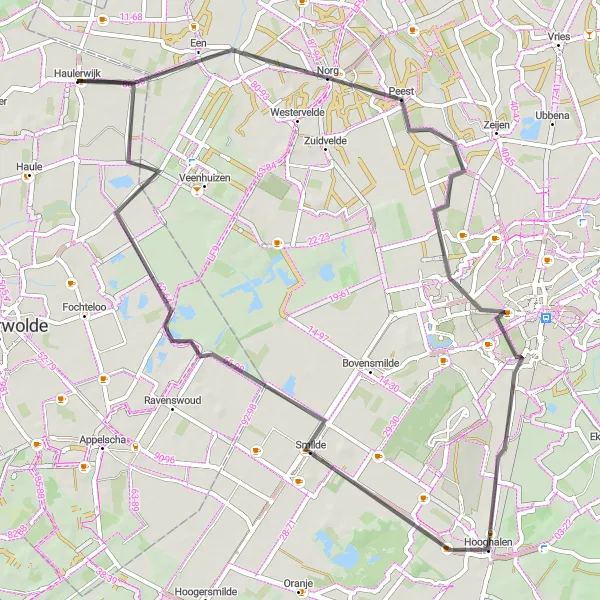 Map miniature of "Norg Adventure" cycling inspiration in Friesland (NL), Netherlands. Generated by Tarmacs.app cycling route planner