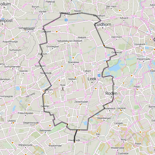 Map miniature of "North Groningen Exploration" cycling inspiration in Friesland (NL), Netherlands. Generated by Tarmacs.app cycling route planner