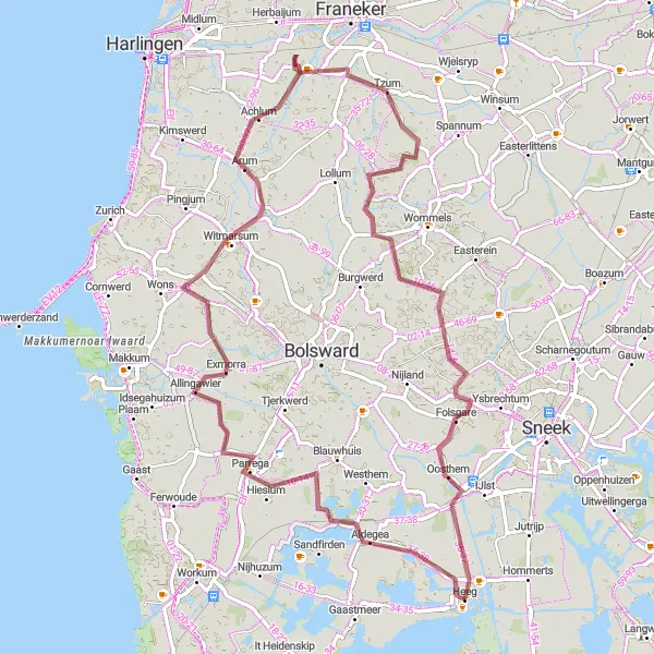 Miniatuurkaart van de fietsinspiratie "Gravelroute rond Heeg en omgeving" in Friesland (NL), Netherlands. Gemaakt door de Tarmacs.app fietsrouteplanner