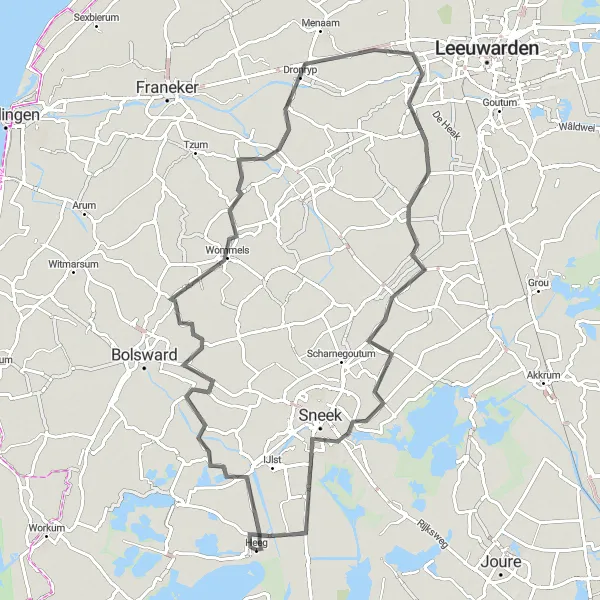 Map miniature of "Discover the Frisian Countryside" cycling inspiration in Friesland (NL), Netherlands. Generated by Tarmacs.app cycling route planner