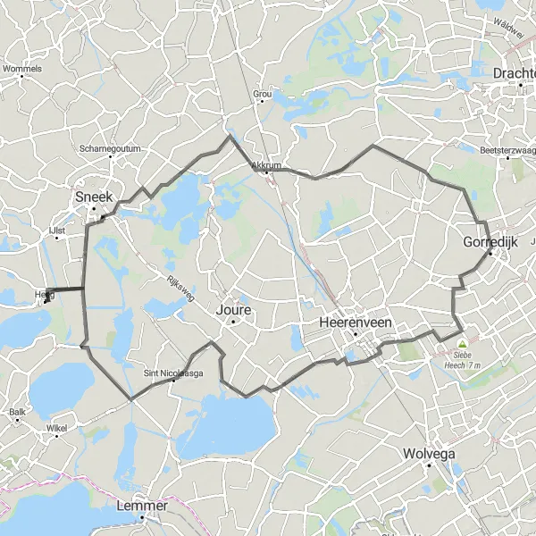 Map miniature of "Heeg Round Trip 1" cycling inspiration in Friesland (NL), Netherlands. Generated by Tarmacs.app cycling route planner