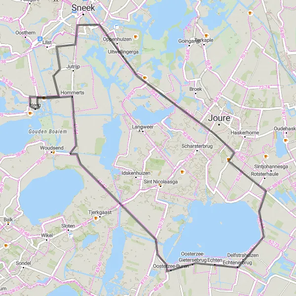 Miniatuurkaart van de fietsinspiratie "Ontdek de Friese dorpjes op de fiets" in Friesland (NL), Netherlands. Gemaakt door de Tarmacs.app fietsrouteplanner