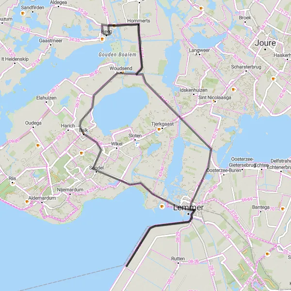 Map miniature of "Heeg to Balk and back" cycling inspiration in Friesland (NL), Netherlands. Generated by Tarmacs.app cycling route planner