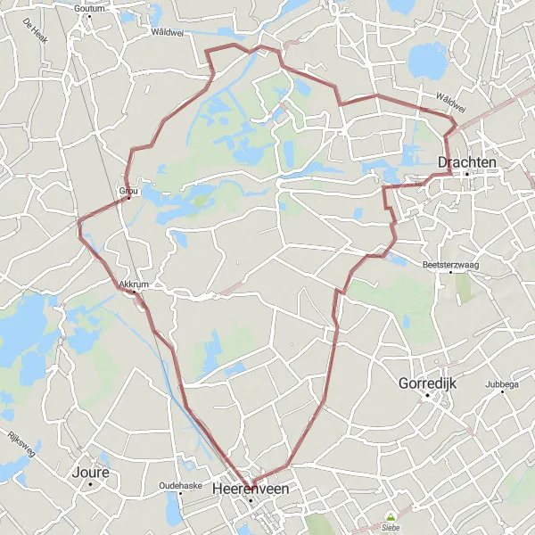 Map miniature of "The Gravel Discoverer" cycling inspiration in Friesland (NL), Netherlands. Generated by Tarmacs.app cycling route planner