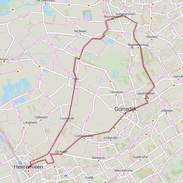 Miniatuurkaart van de fietsinspiratie "Gravelroute van Tijnje naar Langezwaag" in Friesland (NL), Netherlands. Gemaakt door de Tarmacs.app fietsrouteplanner
