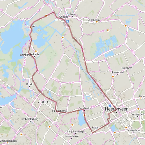Map miniature of "Joure-Terkaple-Akkrum-Haskerdijken-Oenemastate" cycling inspiration in Friesland (NL), Netherlands. Generated by Tarmacs.app cycling route planner