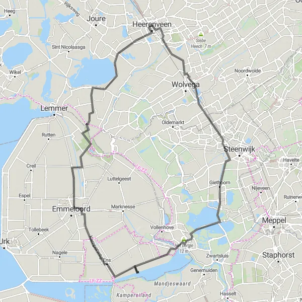 Miniatuurkaart van de fietsinspiratie "Wegroute van Woutersberg naar Rottum via Giethoorn" in Friesland (NL), Netherlands. Gemaakt door de Tarmacs.app fietsrouteplanner