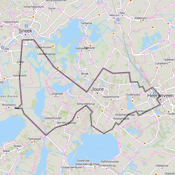 Miniatuurkaart van de fietsinspiratie "Glooiende Landschappen Route" in Friesland (NL), Netherlands. Gemaakt door de Tarmacs.app fietsrouteplanner