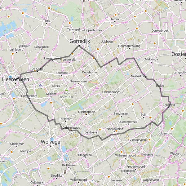 Map miniature of "Langezwaag-Twijtel-Uitkijktoren-Noordwolde-Ter Idzard-Woutersberg" cycling inspiration in Friesland (NL), Netherlands. Generated by Tarmacs.app cycling route planner