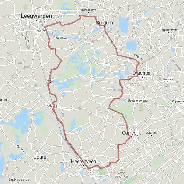 Miniatuurkaart van de fietsinspiratie "Historische Dorpen en Natuurlijke Schoonheid" in Friesland (NL), Netherlands. Gemaakt door de Tarmacs.app fietsrouteplanner