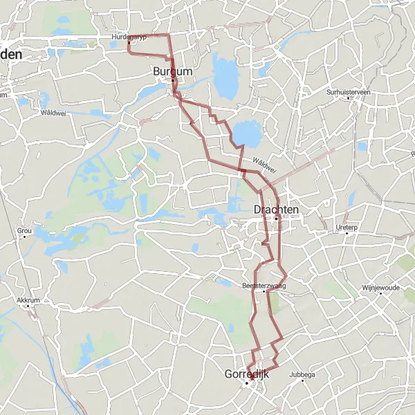 Map miniature of "Nature Ride" cycling inspiration in Friesland (NL), Netherlands. Generated by Tarmacs.app cycling route planner