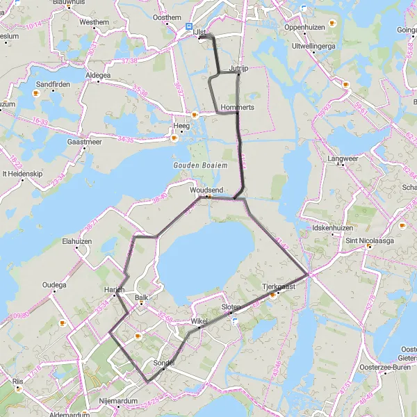 Map miniature of "Sloten Road Loop" cycling inspiration in Friesland (NL), Netherlands. Generated by Tarmacs.app cycling route planner