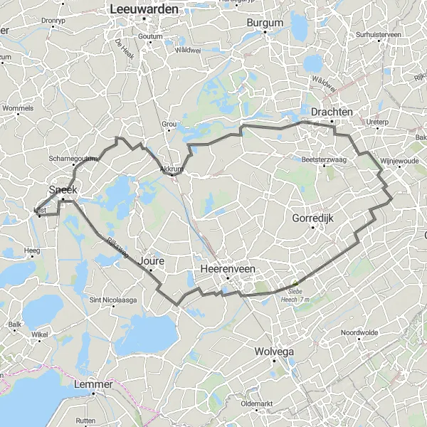 Miniatuurkaart van de fietsinspiratie "Panoramische route langs Akkrum en omgeving" in Friesland (NL), Netherlands. Gemaakt door de Tarmacs.app fietsrouteplanner