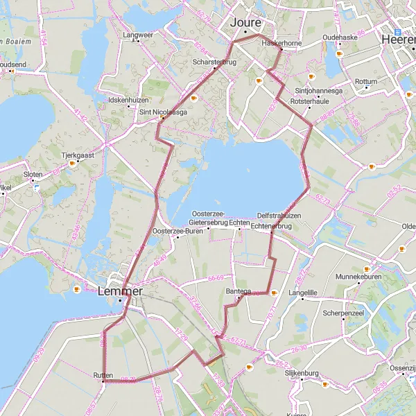 Map miniature of "The Waterside Gravel Ride" cycling inspiration in Friesland (NL), Netherlands. Generated by Tarmacs.app cycling route planner