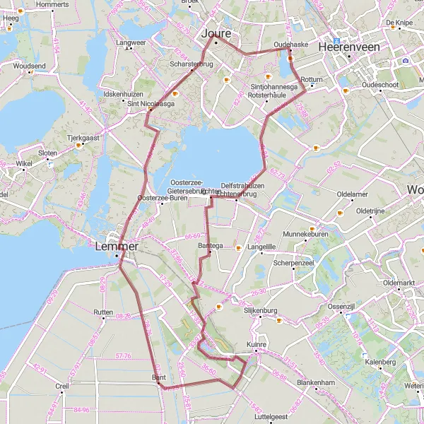 Miniatuurkaart van de fietsinspiratie "Sint Nicolaasga naar Joure Gravelroute" in Friesland (NL), Netherlands. Gemaakt door de Tarmacs.app fietsrouteplanner