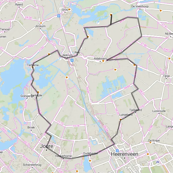 Map miniature of "Roads Less Traveled" cycling inspiration in Friesland (NL), Netherlands. Generated by Tarmacs.app cycling route planner