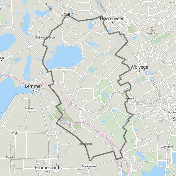 Map miniature of "Challenging Countryside Ride" cycling inspiration in Friesland (NL), Netherlands. Generated by Tarmacs.app cycling route planner