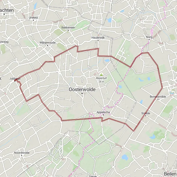 Miniatuurkaart van de fietsinspiratie "Graveltocht door Drents-Friese Wold" in Friesland (NL), Netherlands. Gemaakt door de Tarmacs.app fietsrouteplanner