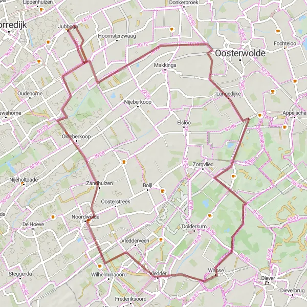 Miniatuurkaart van de fietsinspiratie "Rondrit door de natuur rond Jubbega" in Friesland (NL), Netherlands. Gemaakt door de Tarmacs.app fietsrouteplanner