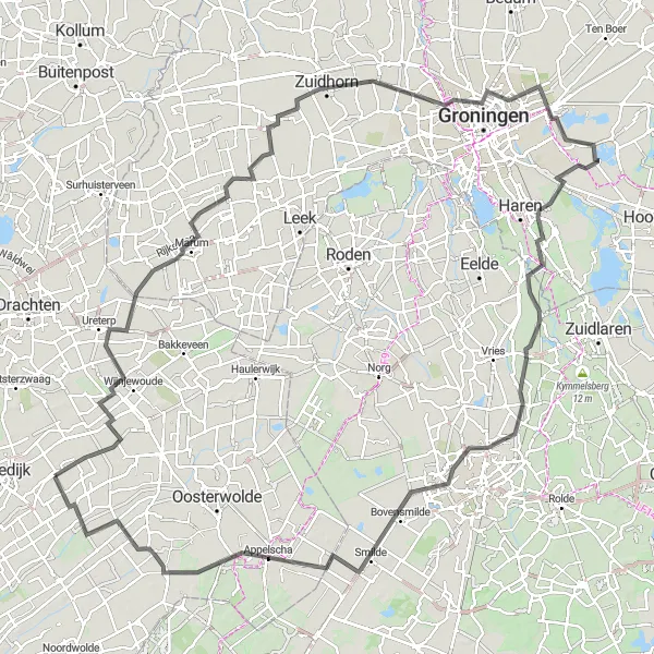 Miniatuurkaart van de fietsinspiratie "Rondrit door Noord-Drenthe" in Friesland (NL), Netherlands. Gemaakt door de Tarmacs.app fietsrouteplanner