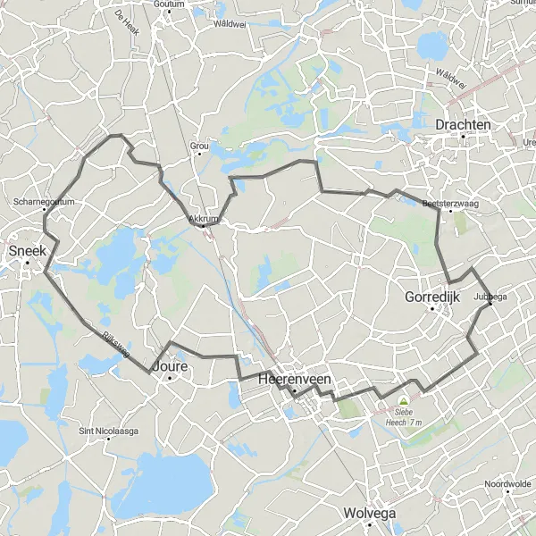 Miniatuurkaart van de fietsinspiratie "Historisch en natuurlijk Friesland op de fiets" in Friesland (NL), Netherlands. Gemaakt door de Tarmacs.app fietsrouteplanner