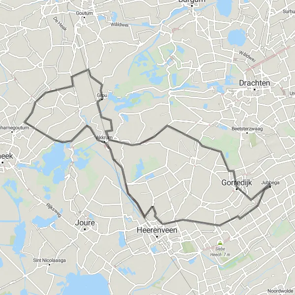 Map miniature of "Terband and Akkrum Road Loop" cycling inspiration in Friesland (NL), Netherlands. Generated by Tarmacs.app cycling route planner