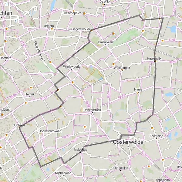 Miniatuurkaart van de fietsinspiratie "Ontdek Haulerwijk en Makkinga per fiets" in Friesland (NL), Netherlands. Gemaakt door de Tarmacs.app fietsrouteplanner