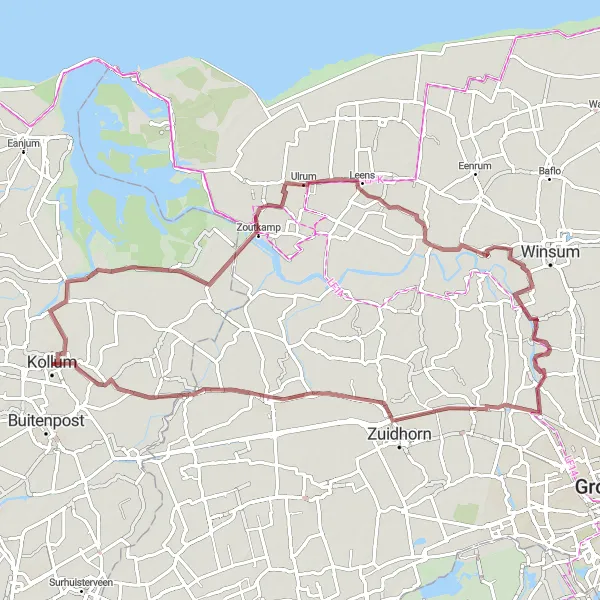 Miniatuurkaart van de fietsinspiratie "Gravelroute Kollum - Kaap Garmt" in Friesland (NL), Netherlands. Gemaakt door de Tarmacs.app fietsrouteplanner