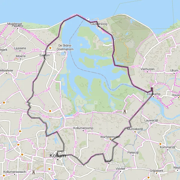 Map miniature of "Enchanting Eanjum Ride" cycling inspiration in Friesland (NL), Netherlands. Generated by Tarmacs.app cycling route planner