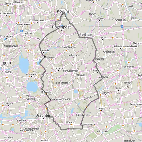 Map miniature of "The Forest Haven Loop" cycling inspiration in Friesland (NL), Netherlands. Generated by Tarmacs.app cycling route planner