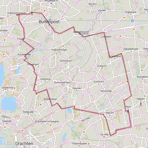 Map miniature of "Gravel Adventure Extended" cycling inspiration in Friesland (NL), Netherlands. Generated by Tarmacs.app cycling route planner