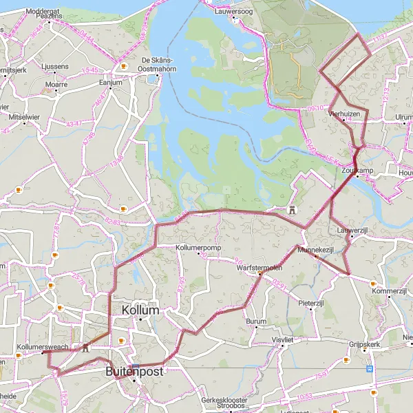 Map miniature of "Rural Escape" cycling inspiration in Friesland (NL), Netherlands. Generated by Tarmacs.app cycling route planner