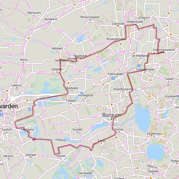 Map miniature of "The Westereen Loop" cycling inspiration in Friesland (NL), Netherlands. Generated by Tarmacs.app cycling route planner