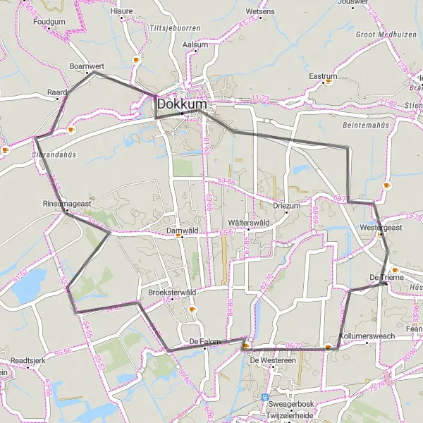 Map miniature of "Kollumerzwaag Loop" cycling inspiration in Friesland (NL), Netherlands. Generated by Tarmacs.app cycling route planner