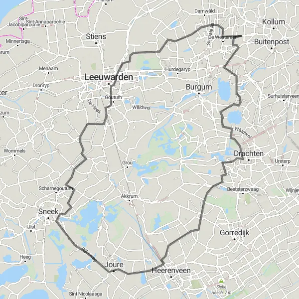Map miniature of "The Jistrum Circuit" cycling inspiration in Friesland (NL), Netherlands. Generated by Tarmacs.app cycling route planner