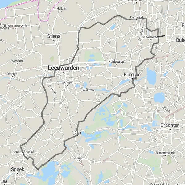Map miniature of "The Burgum Loop" cycling inspiration in Friesland (NL), Netherlands. Generated by Tarmacs.app cycling route planner