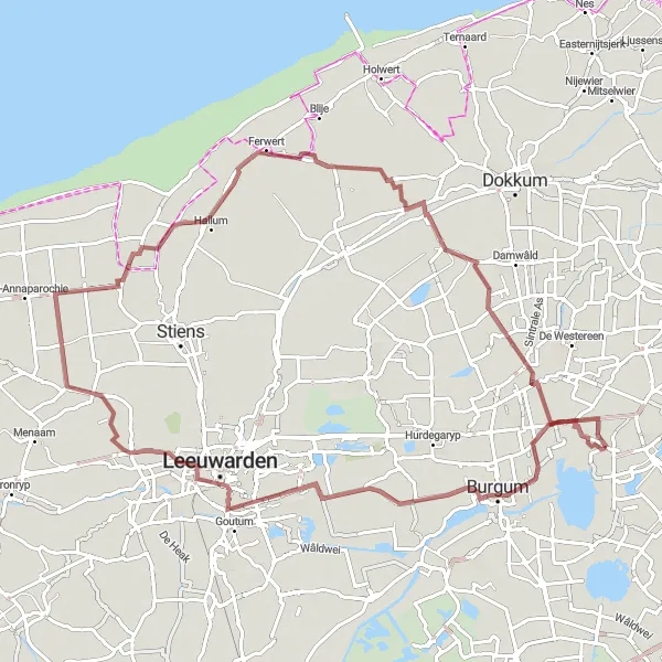 Miniatuurkaart van de fietsinspiratie "Gravelroute naar Vrouwenparochie en Jistrum" in Friesland (NL), Netherlands. Gemaakt door de Tarmacs.app fietsrouteplanner