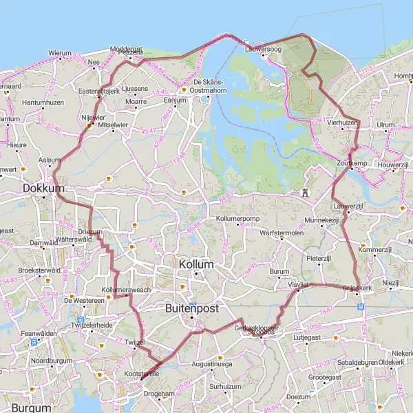 Miniatuurkaart van de fietsinspiratie "Gravelroute naar Lauwersoog" in Friesland (NL), Netherlands. Gemaakt door de Tarmacs.app fietsrouteplanner