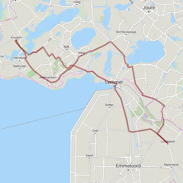 Map miniature of "Koudum Gravel Adventure" cycling inspiration in Friesland (NL), Netherlands. Generated by Tarmacs.app cycling route planner
