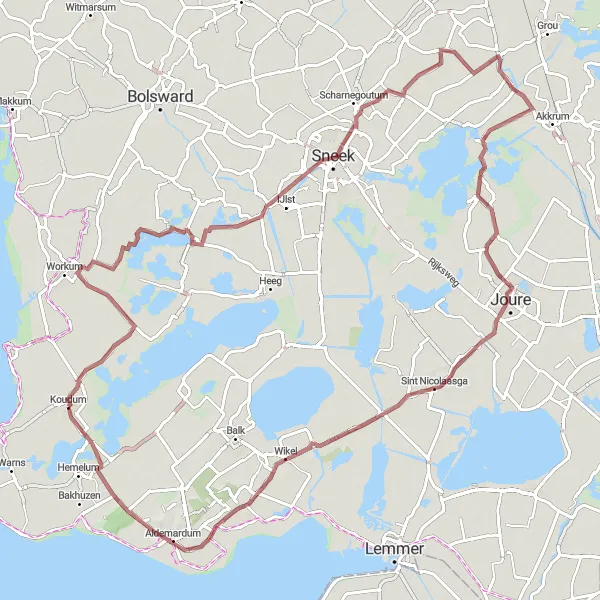 Map miniature of "Hidden Gems Gravel Tour" cycling inspiration in Friesland (NL), Netherlands. Generated by Tarmacs.app cycling route planner