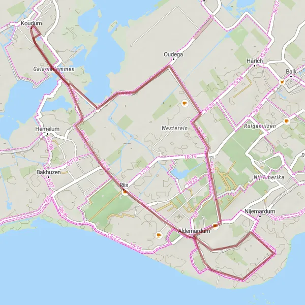 Miniatuurkaart van de fietsinspiratie "Korte gravelroute langs de kust" in Friesland (NL), Netherlands. Gemaakt door de Tarmacs.app fietsrouteplanner