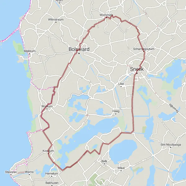 Map miniature of "Elfstedentocht Passage" cycling inspiration in Friesland (NL), Netherlands. Generated by Tarmacs.app cycling route planner